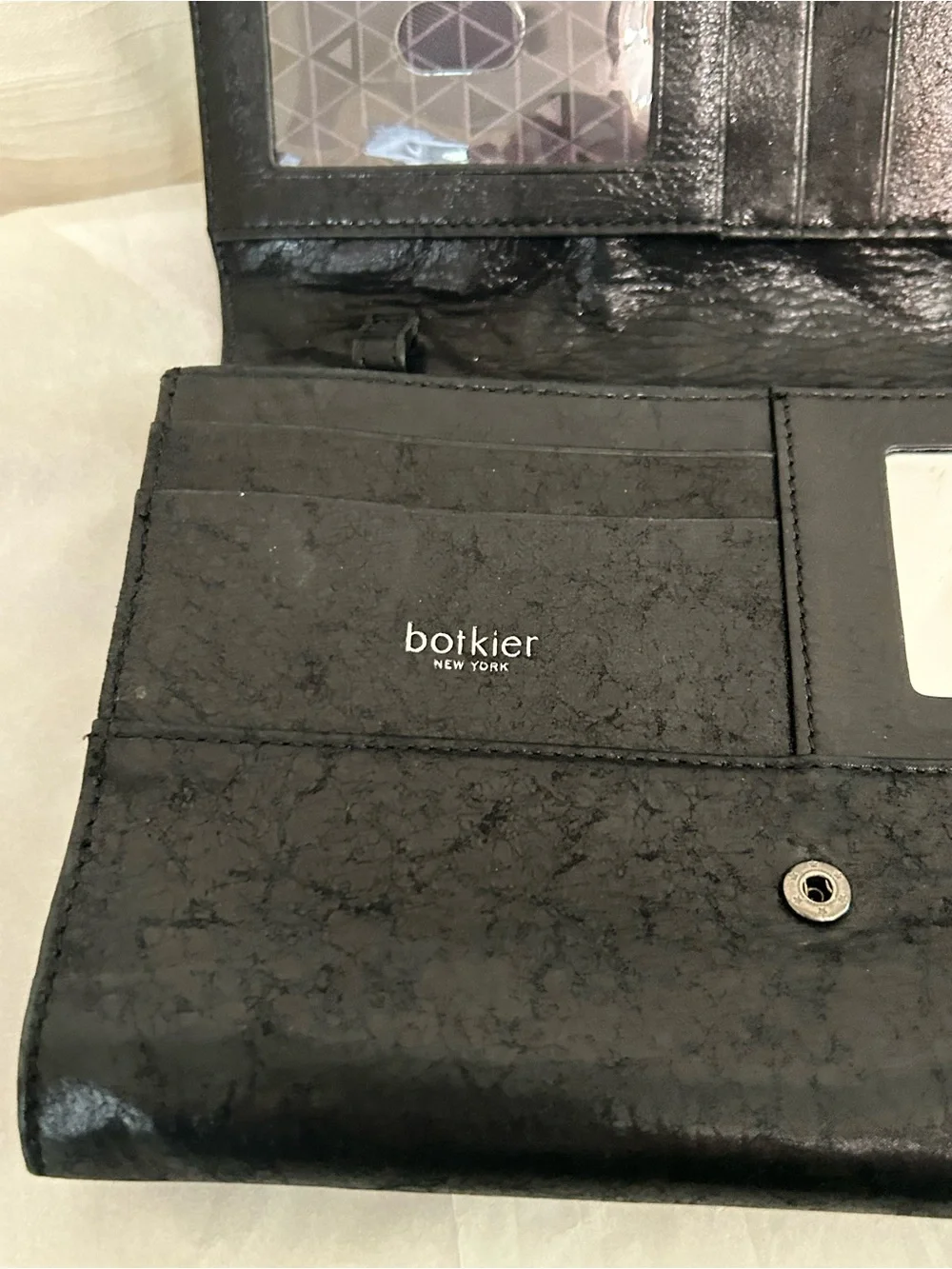 Vintage Botkier 100% Leather‎ Quilted Chevron Envelope Clutch - Black